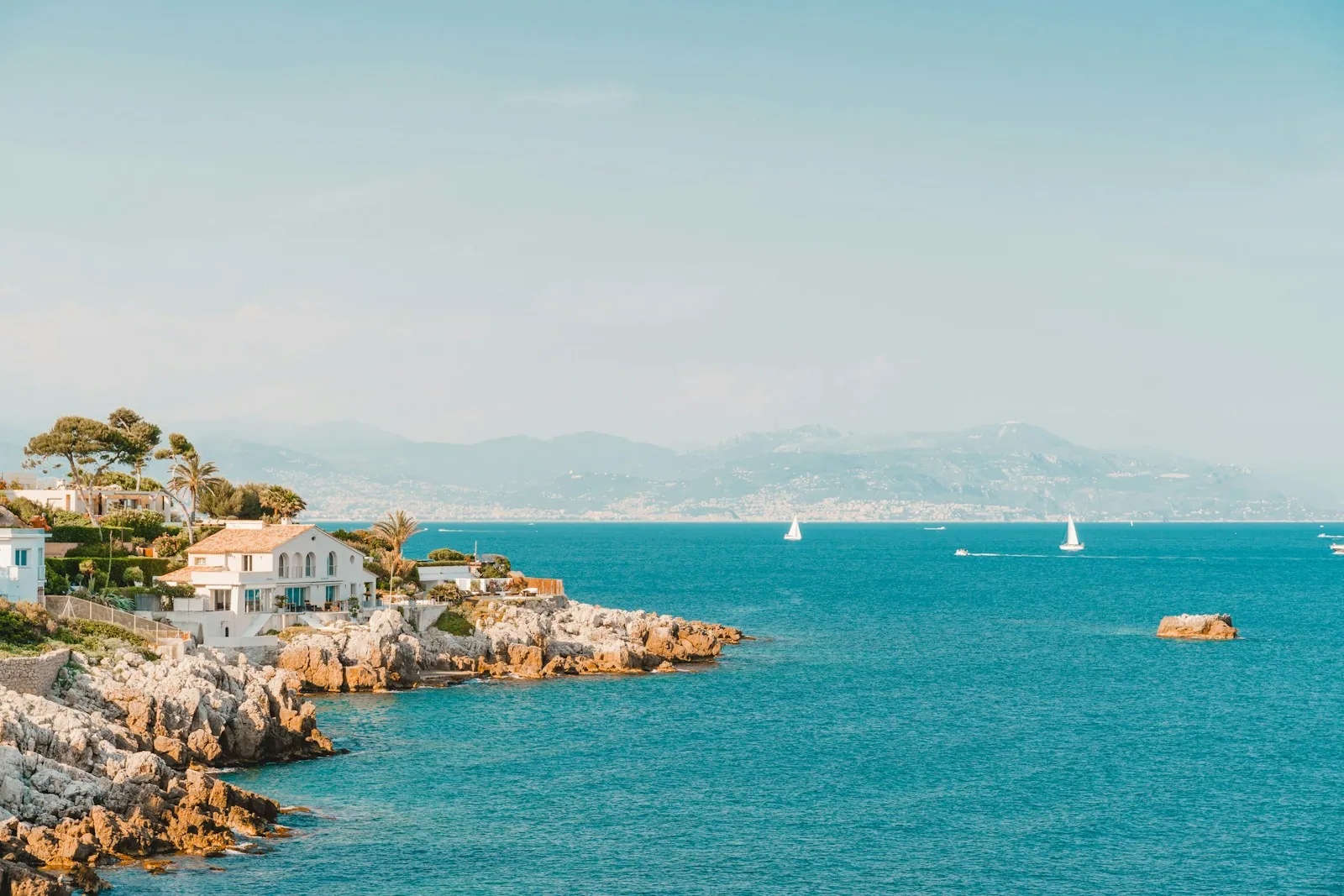 Sailing yachts and the Antibes seafront